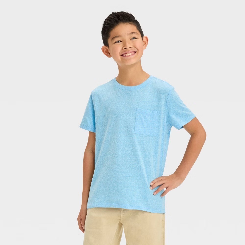 Cat & Jack Boys Light Blue Heathered Short Sleeve Pocket T-Shirt Size S 6/7